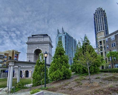 Skyline view of Atlanta's Atlantic Station neighborhood. Atlantic Station Condos, Lofts and Townhomes For Sale, Atlantic Station Real Estate, Living In Atlantic Station 495x400